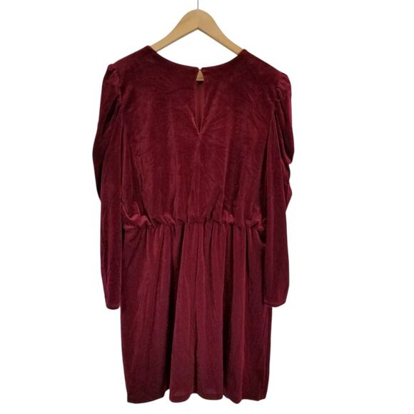 Express Women's Velvet Puff Sleeve Wrap Skirt Mini Sheath Dress Burgundy Size XL - Picture 7 of 11